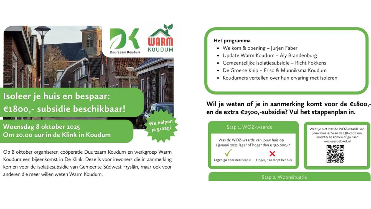 Bijeenkomst in de Klink over subsidieregeling voor isolatie